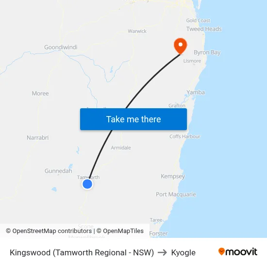 Kingswood (Tamworth Regional - NSW) to Kyogle map
