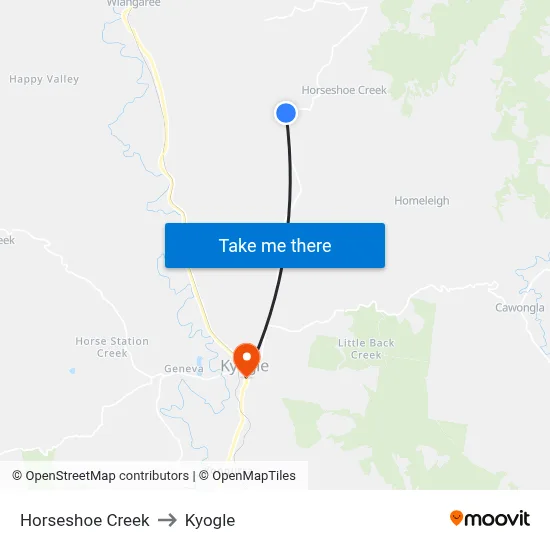 Horseshoe Creek to Kyogle map
