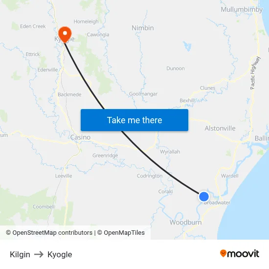 Kilgin to Kyogle map