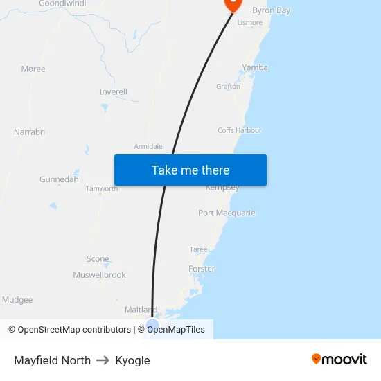 Mayfield North to Kyogle map