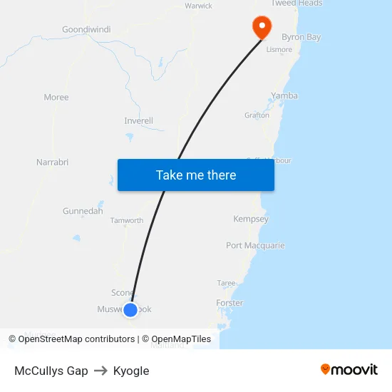 McCullys Gap to Kyogle map