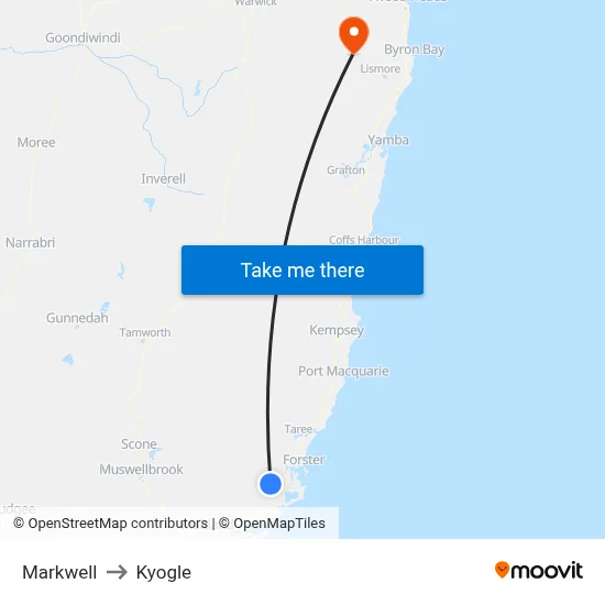 Markwell to Kyogle map
