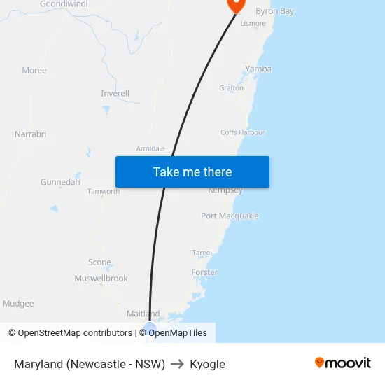 Maryland (Newcastle - NSW) to Kyogle map
