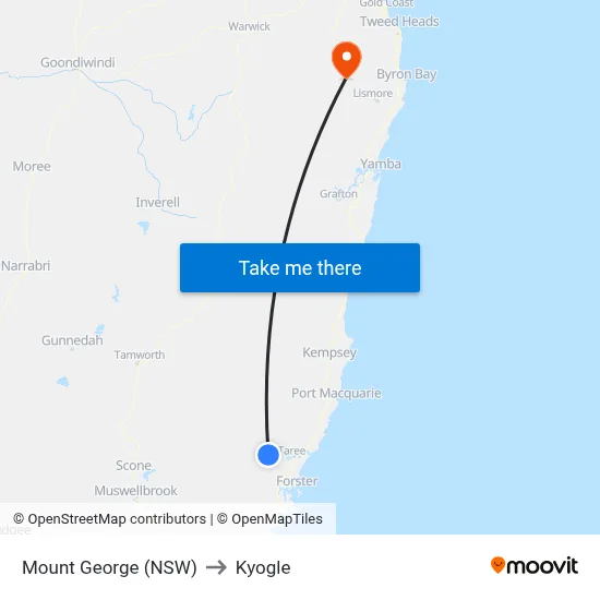 Mount George (NSW) to Kyogle map