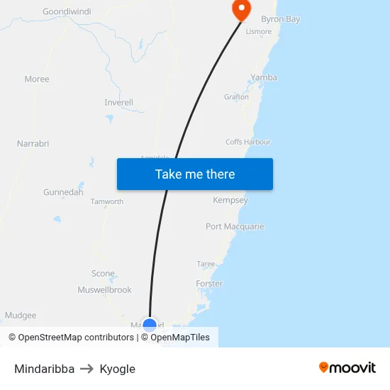 Mindaribba to Kyogle map