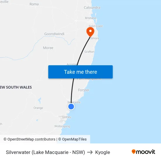 Silverwater (Lake Macquarie - NSW) to Kyogle map
