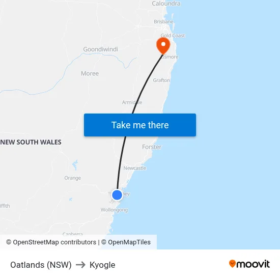 Oatlands (NSW) to Kyogle map