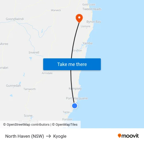 North Haven (NSW) to Kyogle map