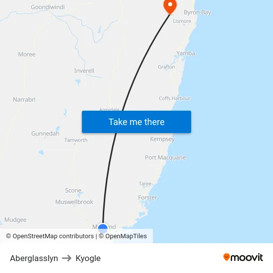 Aberglasslyn to Kyogle map