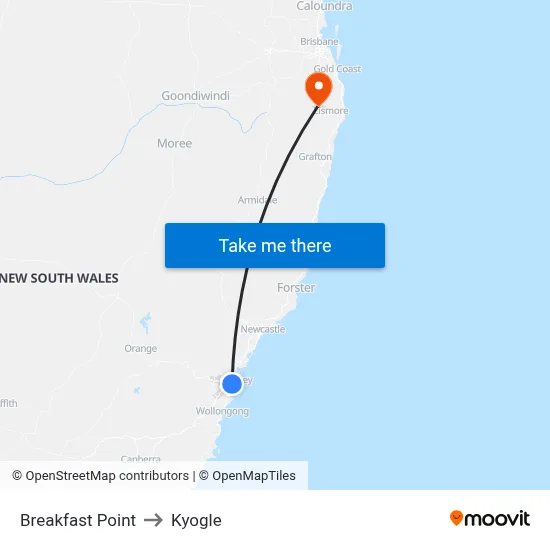 Breakfast Point to Kyogle map