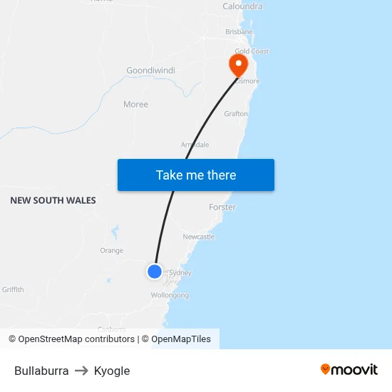 Bullaburra to Kyogle map