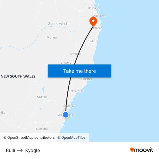 Bulli to Kyogle map