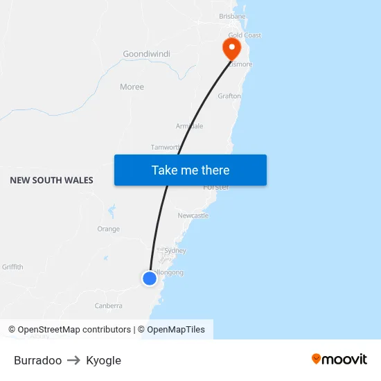 Burradoo to Kyogle map