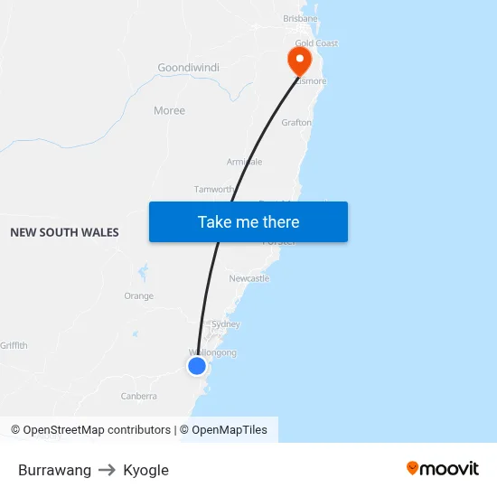 Burrawang to Kyogle map