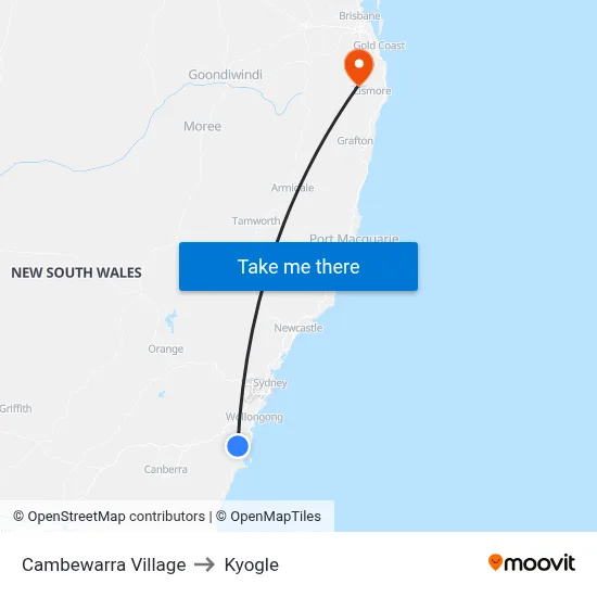 Cambewarra Village to Kyogle map