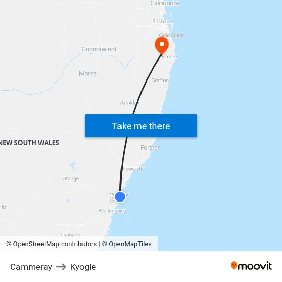 Cammeray to Kyogle map