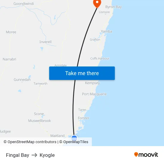 Fingal Bay to Kyogle map