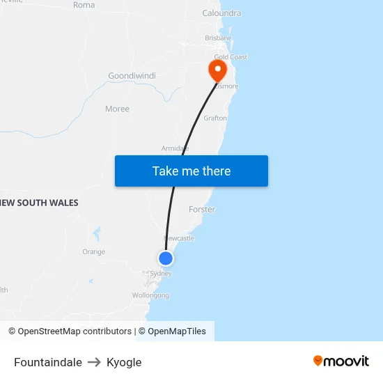 Fountaindale to Kyogle map