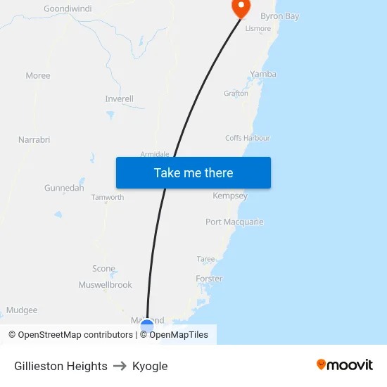Gillieston Heights to Kyogle map