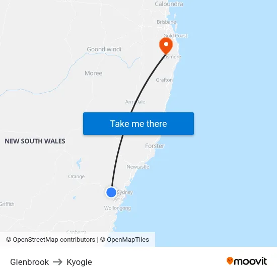 Glenbrook to Kyogle map