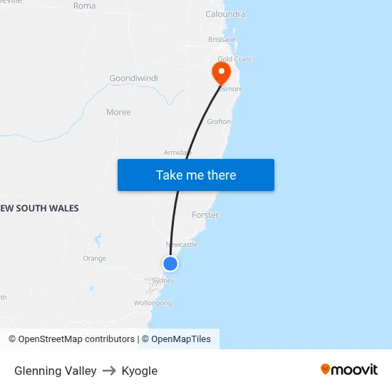 Glenning Valley to Kyogle map