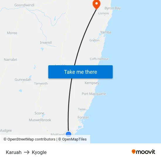 Karuah to Kyogle map
