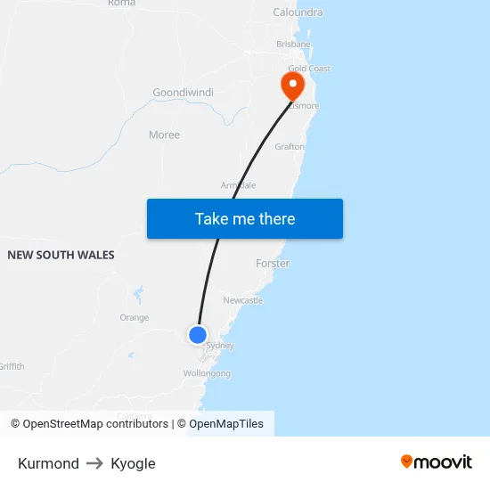 Kurmond to Kyogle map