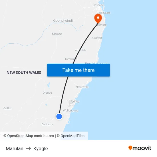 Marulan to Kyogle map
