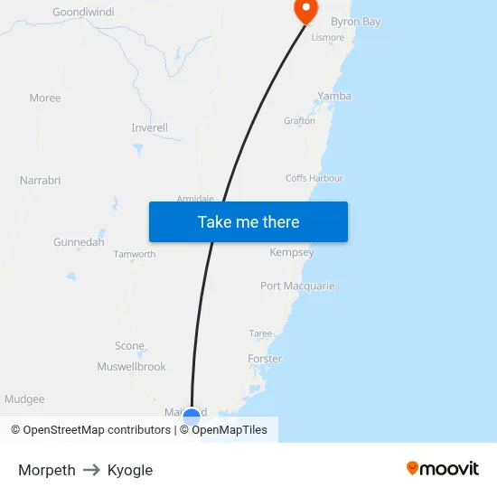 Morpeth to Kyogle map