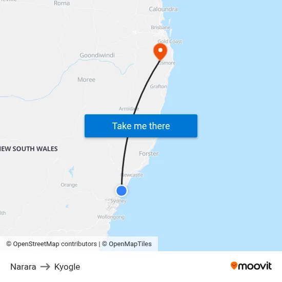 Narara to Kyogle map