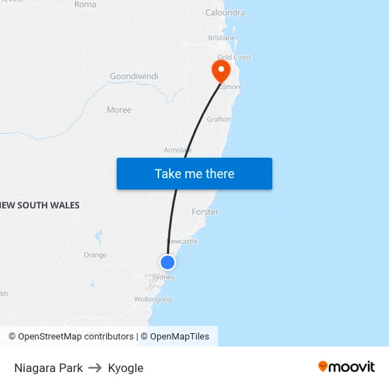 Niagara Park to Kyogle map