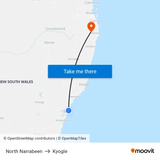 North Narrabeen to Kyogle map