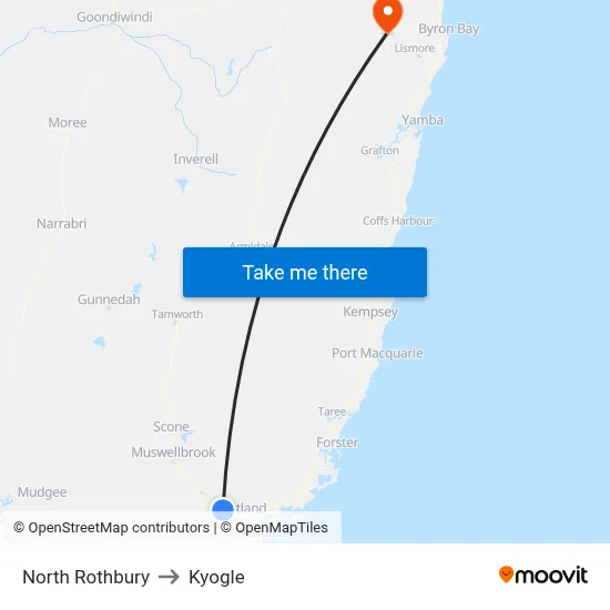 North Rothbury to Kyogle map