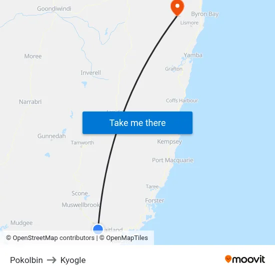 Pokolbin to Kyogle map
