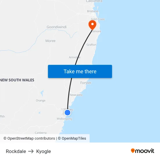 Rockdale to Kyogle map
