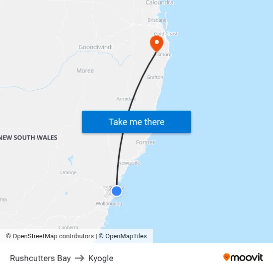 Rushcutters Bay to Kyogle map