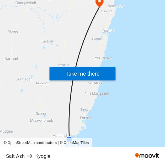 Salt Ash to Kyogle map