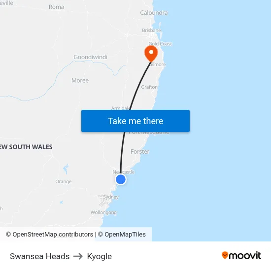 Swansea Heads to Kyogle map