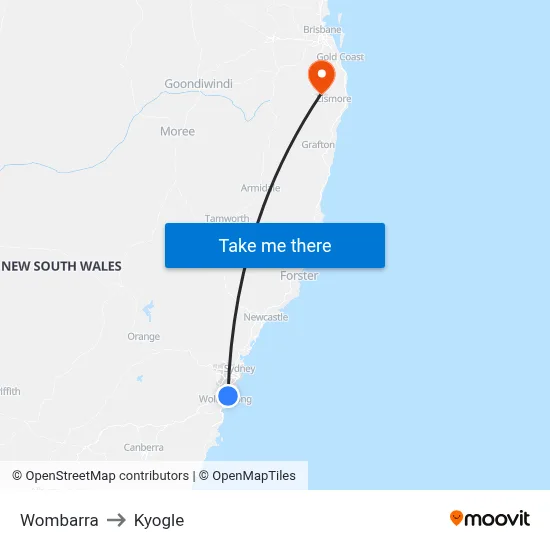 Wombarra to Kyogle map