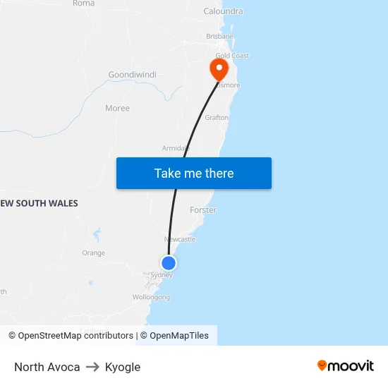 North Avoca to Kyogle map