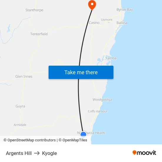 Argents Hill to Kyogle map