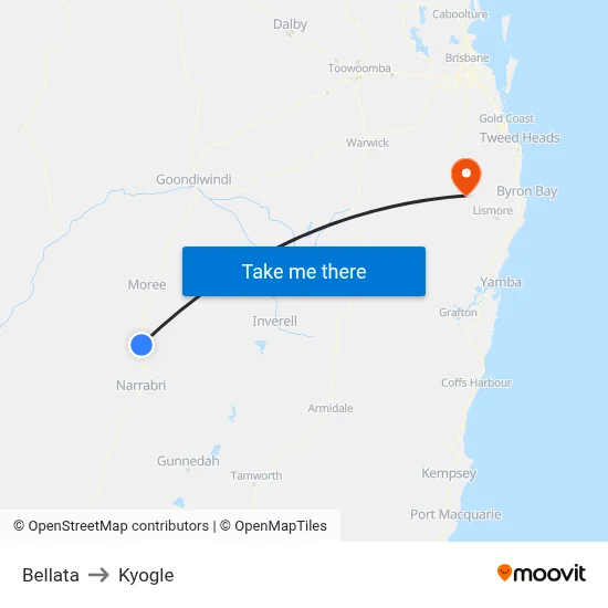 Bellata to Kyogle map