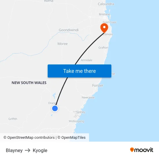 Blayney to Kyogle map