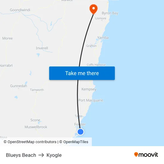Blueys Beach to Kyogle map