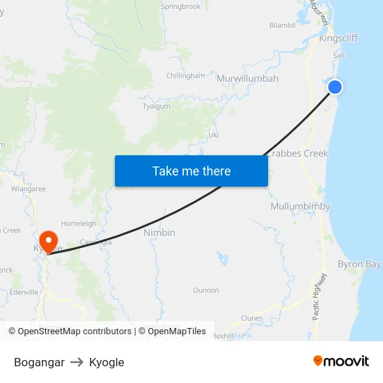 Bogangar to Kyogle map