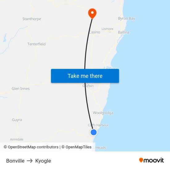 Bonville to Kyogle map