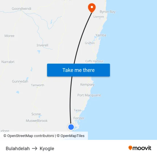 Bulahdelah to Kyogle map