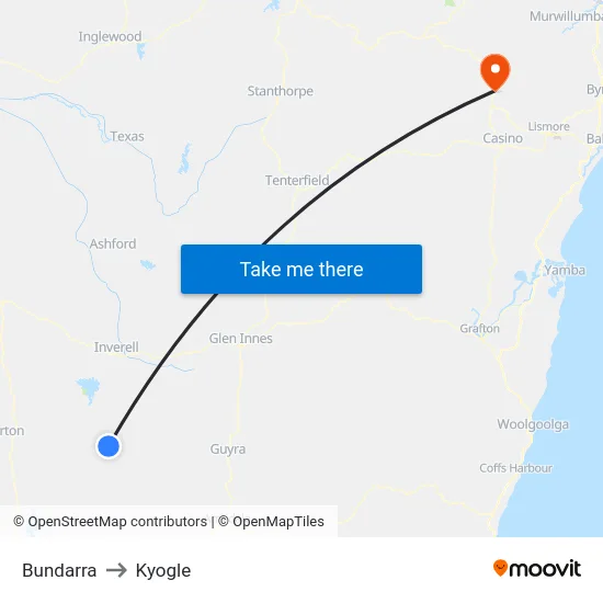 Bundarra to Kyogle map