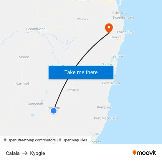 Calala to Kyogle map