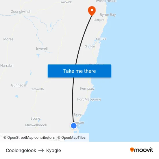 Coolongolook to Kyogle map